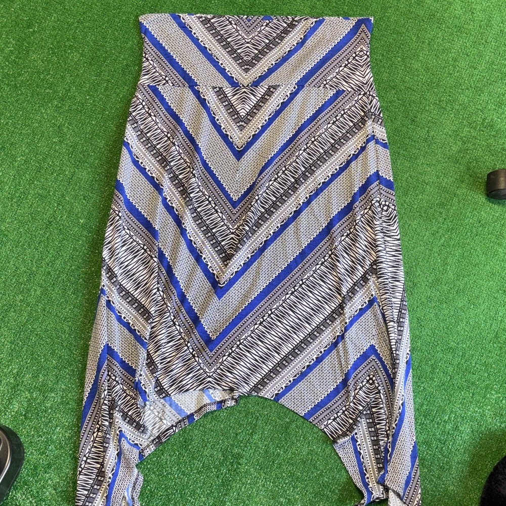 Stretch Long Blue and Black Patterned Women's Skirt